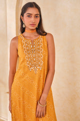Women's Yellow Daily Printed Sleeveless Kurta Set