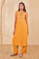 Women's Yellow Daily Printed Sleeveless Kurta Set