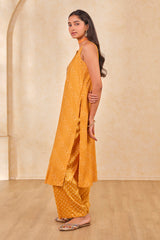 Women's Yellow Daily Printed Sleeveless Kurta Set