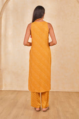 Women's Yellow Daily Printed Sleeveless Kurta Set