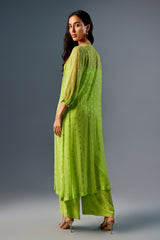 Women's Green Fusion Embroidered Full Sleeves Kurta Set