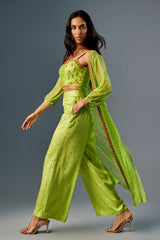Women's Green Fusion Embroidered Full Sleeves Kurta Set