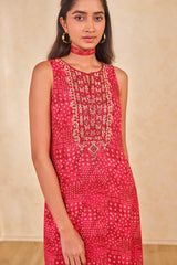 Women's Red Daily Printed Sleeveless Kurta Set