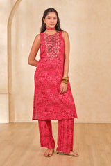 Women's Red Daily Printed Sleeveless Kurta Set