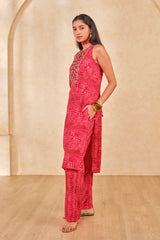 Women's Red Daily Printed Sleeveless Kurta Set