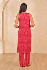 Women's Red Daily Printed Sleeveless Kurta Set