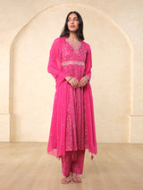 Women's Pink Festive Printed Sleeveless Kurta Set