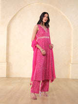 Women's Pink Festive Printed Sleeveless Kurta Set