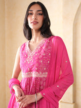Women's Pink Festive Printed Sleeveless Kurta Set