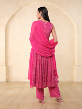 Women's Pink Festive Printed Sleeveless Kurta Set