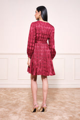 Women's Red Party Regular Fit Printed Full Sleeves Dress