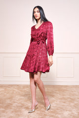 Women's Red Party Regular Fit Printed Full Sleeves Dress