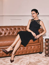 Women's Black Party Regular Fit Solid Skirts