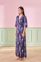 Women's Blue Party Regular Fit Printed Half Sleeves Dress