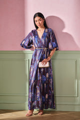Women's Blue Party Regular Fit Printed Half Sleeves Dress