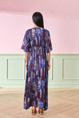 Women's Blue Party Regular Fit Printed Half Sleeves Dress