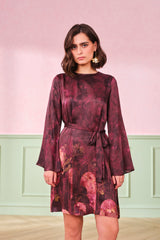 Women's Red Party Regular Fit Printed Full Sleeves Dress