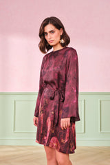 Women's Red Party Regular Fit Printed Full Sleeves Dress
