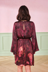 Women's Red Party Regular Fit Printed Full Sleeves Dress