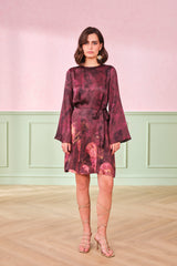 Women's Red Party Regular Fit Printed Full Sleeves Dress