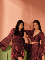 Women's Red Daily Regular Fit Printed Full Sleeves Kurta Sets