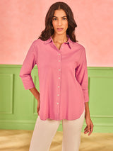 Women's Pink Casual Regular Fit Solid Full Sleeves Tops