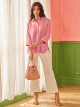 Women's Pink Casual Regular Fit Solid Full Sleeves Tops
