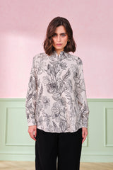 Women's Black Casual Regular Fit Printed Full Sleeves Tops