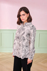 Women's Black Casual Regular Fit Printed Full Sleeves Tops