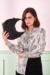 Women's Black Casual Regular Fit Printed Full Sleeves Tops