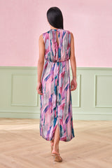 Women's Pink Party Regular Fit Printed Sleeveless Dress