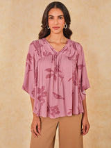 Women's Pink Casual Regular Fit Printed Half Sleeves Tops