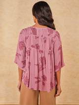 Women's Pink Casual Regular Fit Printed Half Sleeves Tops