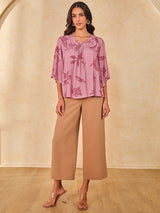 Women's Pink Casual Regular Fit Printed Half Sleeves Tops