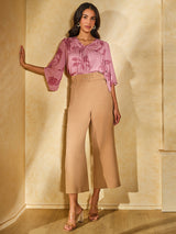 Women's Pink Casual Regular Fit Printed Half Sleeves Tops