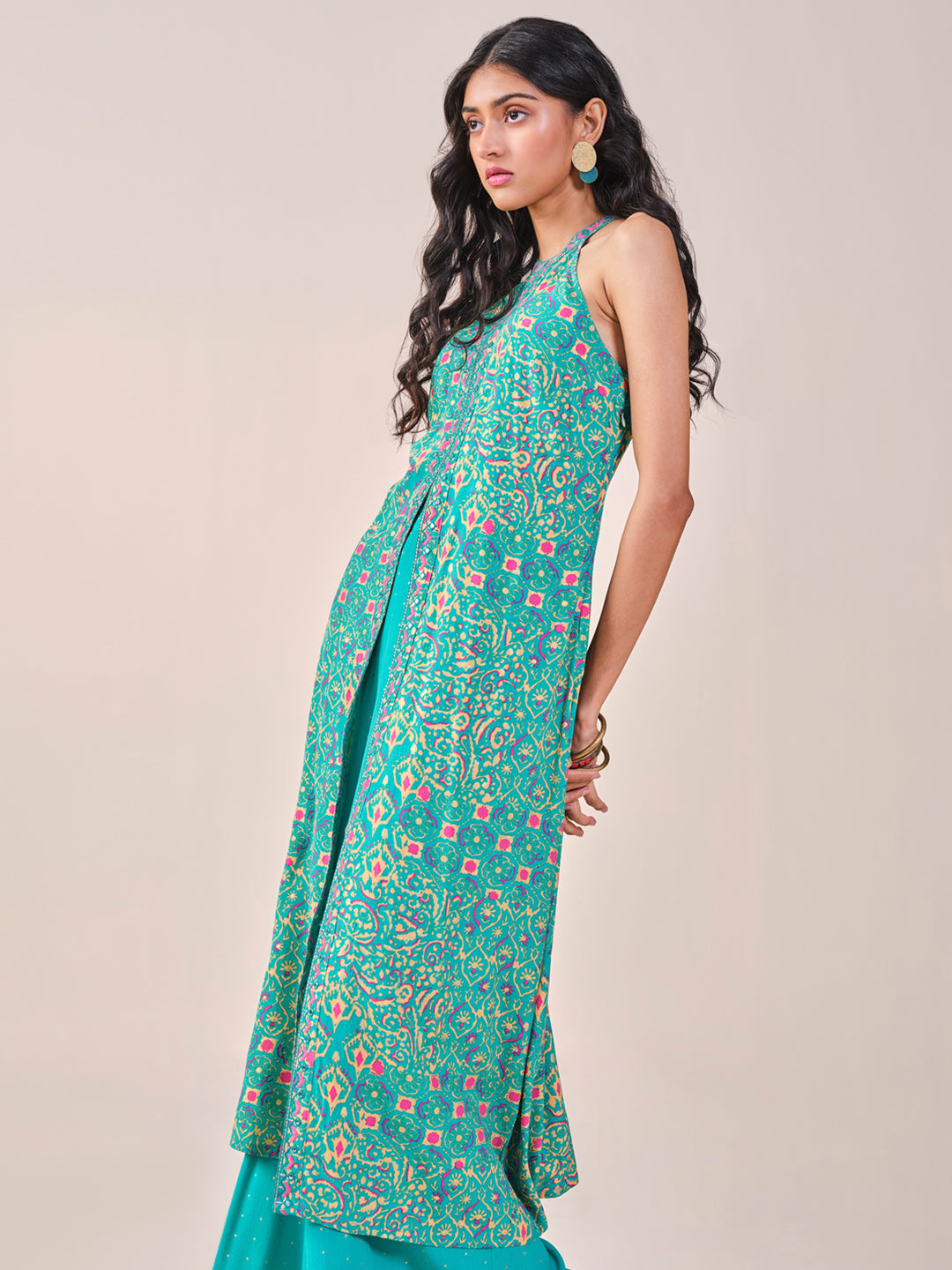 Women's Blue Fusion Printed Sleeveless Kurta Set