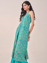 Women's Blue Fusion Printed Sleeveless Kurta Set