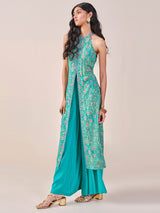 Women's Blue Fusion Printed Sleeveless Kurta Set