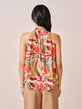 Women's Yellow Casual Regular Fit Printed Sleeveless Tops