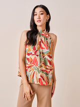 Women's Yellow Casual Regular Fit Printed Sleeveless Tops