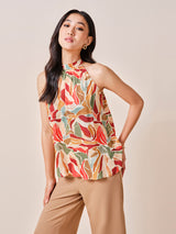 Women's Yellow Casual Regular Fit Printed Sleeveless Tops