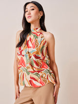Women's Yellow Casual Regular Fit Printed Sleeveless Tops