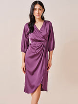 Women's Purple Party Regular Fit Solid Three Quarter Sleeves Dress
