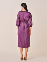 Women's Purple Party Regular Fit Solid Three Quarter Sleeves Dress