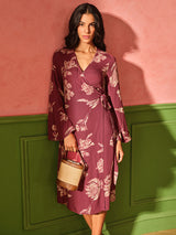Women's Red Casual Regular Fit Printed Three Quarter Sleeves Dress