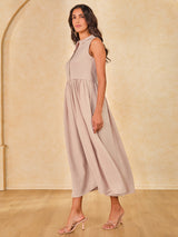 Women's Beige Casual Solid Sleeveless Dress
