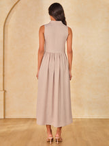 Women's Beige Casual Solid Sleeveless Dress