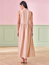 Women's Beige Self Design Polyester Ankle Length Woven Maxi