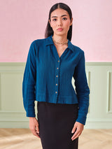 Women's Green Casual Regular Fit Solid Full Sleeves Tops