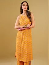 Women's Yellow Daily Printed Sleeveless Kurta Set
